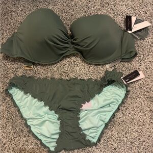 Green Ruffled Bikini Set